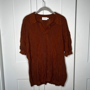 Topman Knit Diamond Pointelle Short Sleeve Polo Shirt Men's Size Large